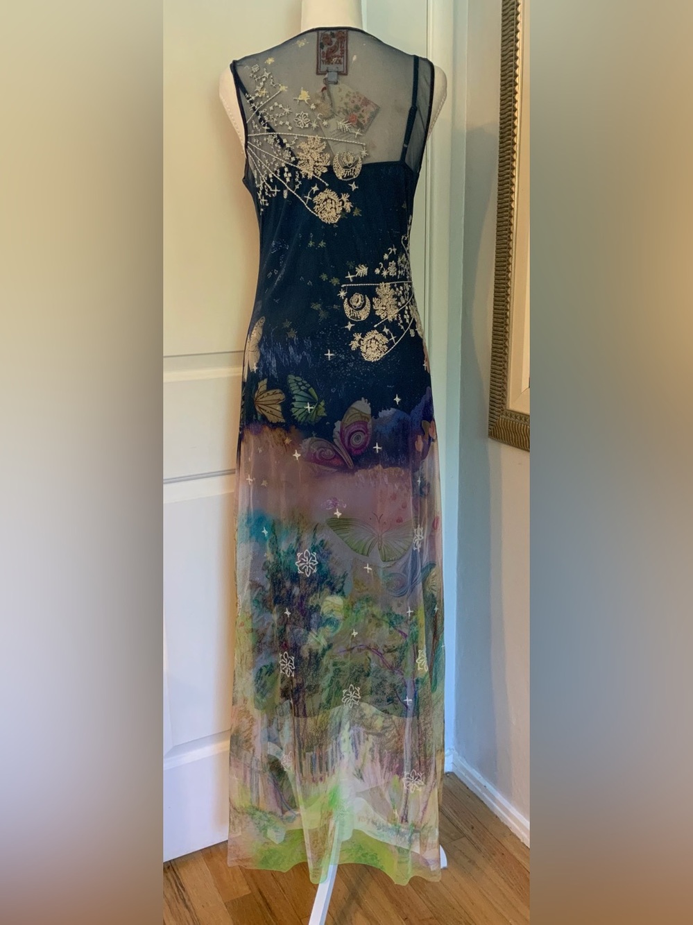 NWT Johnny Was Aurelius Mesh Embroidered Dress Over Printed Slip - Picture 8 of 14